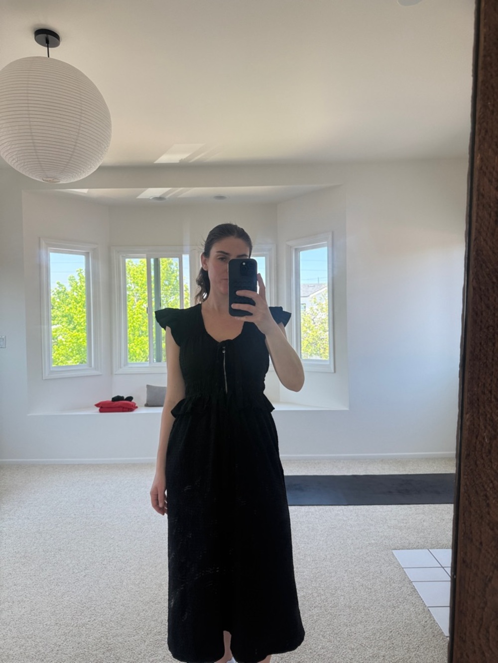 Sea New York Black Ruffle-Sleeve Midi Dress